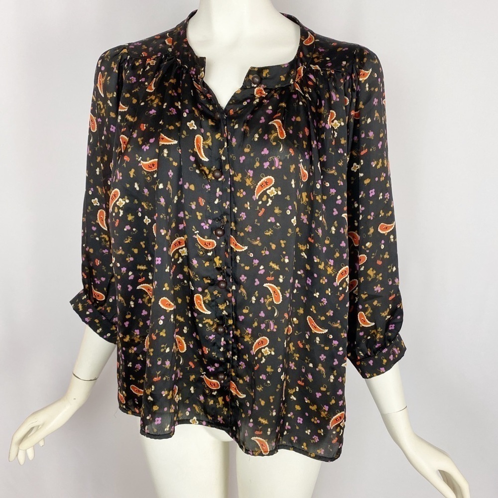 T-bags Los Angeles Black Paisley Blouse Size Small
